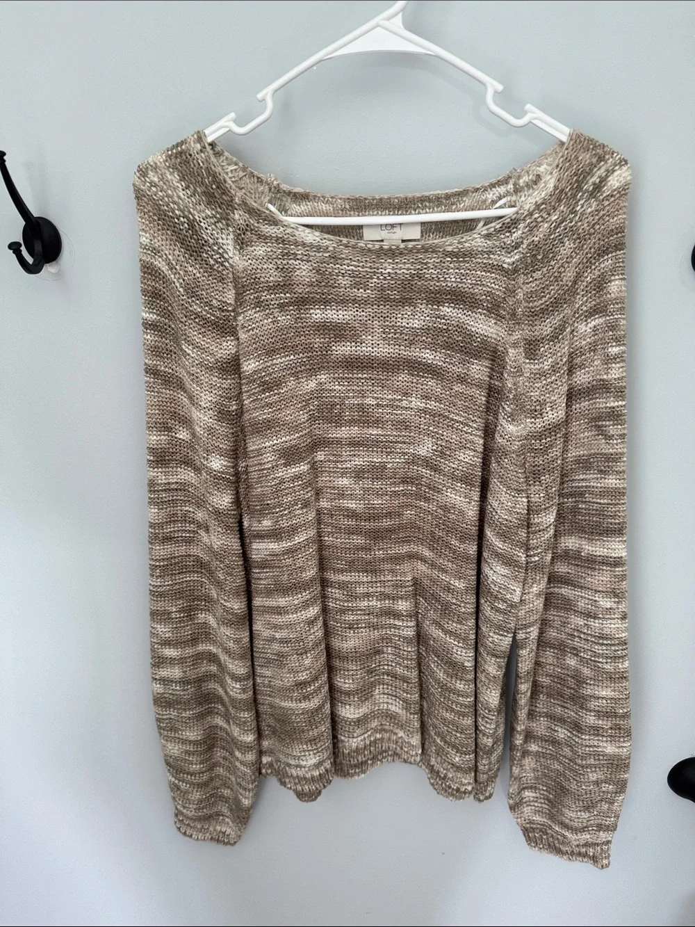 LOFT Outlet Marled Crewneck Sweater in Cream and Tan